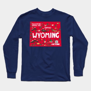 Wyoming State USA Illustrated Map Long Sleeve T-Shirt